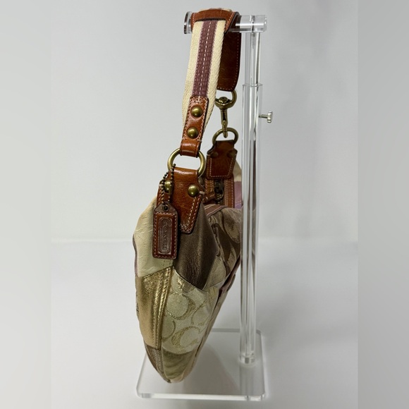 Coach Patchwork Shoulder Bag with Signature Design and Suede & Metallic Accents - Picture 3 of 13